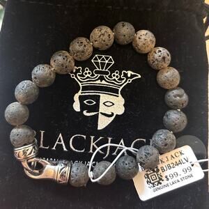 Blackjack Men’s 10mm Lava Stone Stainless Steel Beaded Bracelet NIBWT